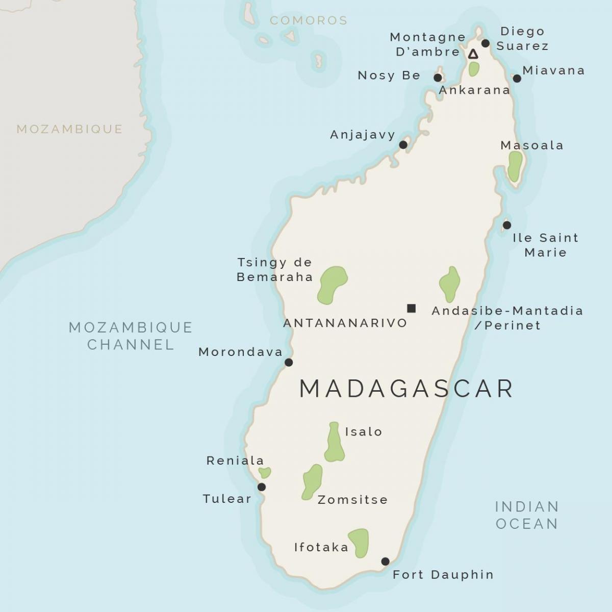 peta dari Madagascar dan sekitar pulau-pulau